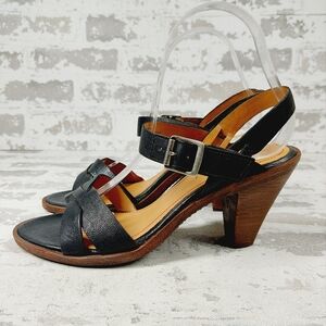 New Trask Saydee Leather Cone Heel Strappy Heeled Sandals V395